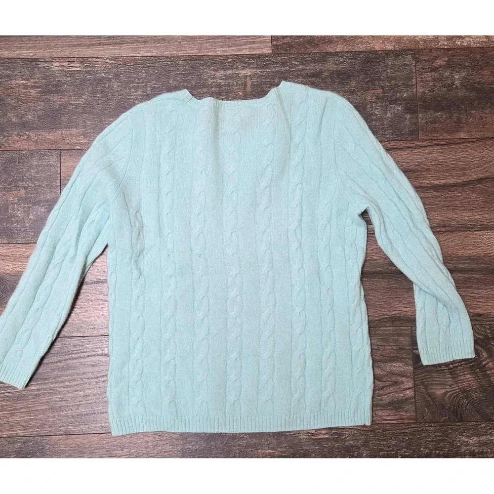 Peck And Peck Pure Cashmere 2 Ply‎ Womens L Light Blue/Aqua Cable Sweater Vntg